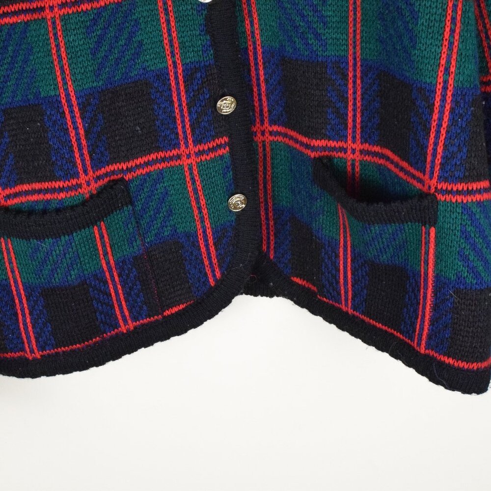 Vintage Womens 90's Holiday Plaid Cozy Knit Cardigan Sweater Christmas Winter XL - Picture 3 of 7